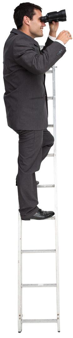 Transparent Businessman Standing on Ladder with Binoculars - Download Free Stock Images Pikwizard.com