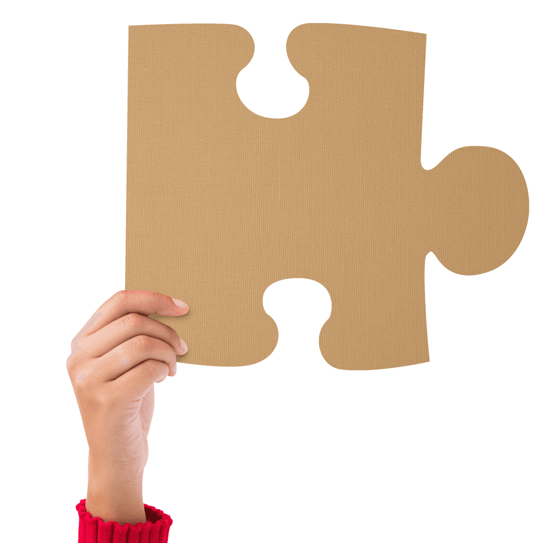 Hand Holding Large Puzzle Piece on Transparent Background