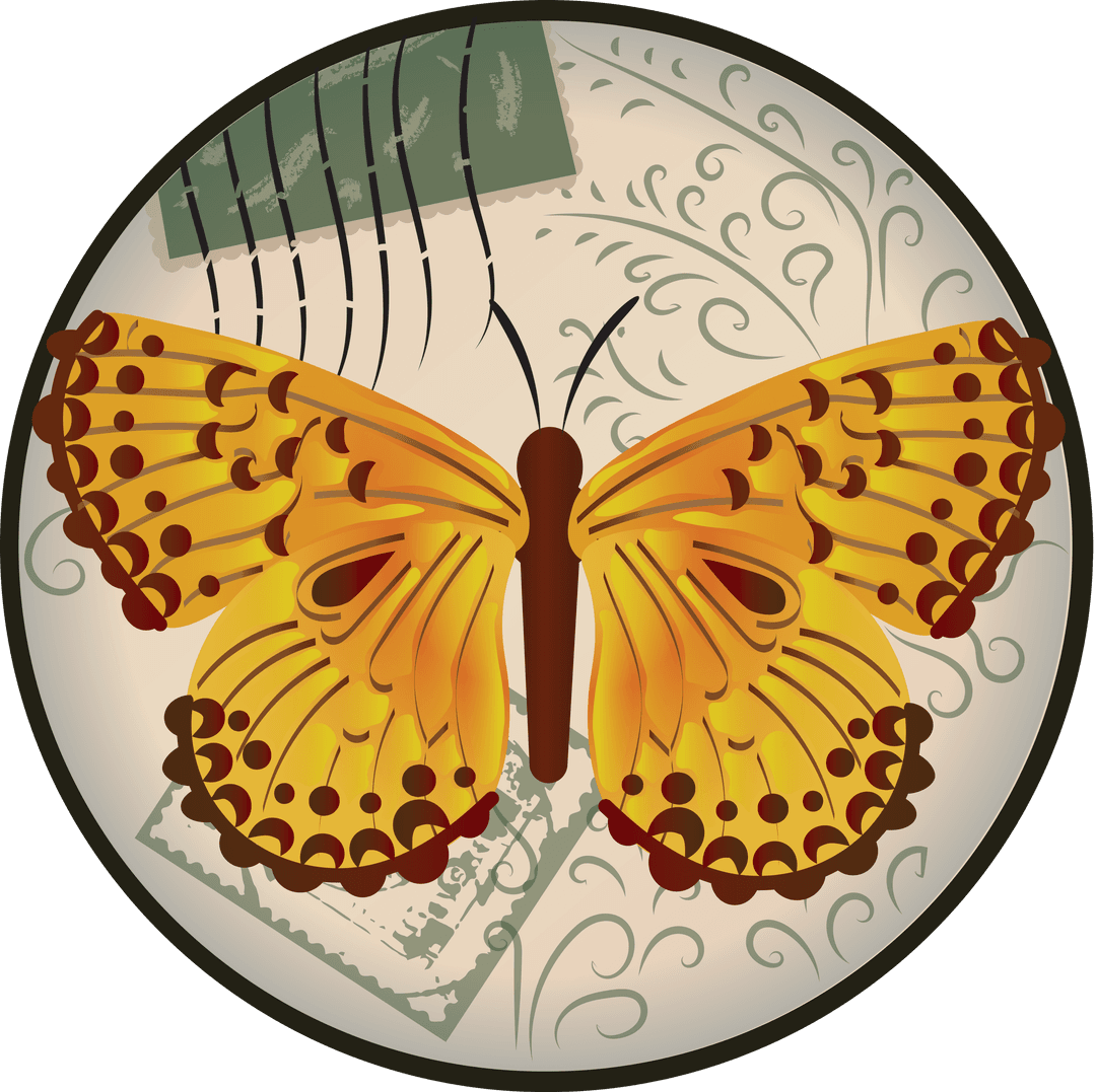 Butterfly on Postage Hallmarks with Transparent Background