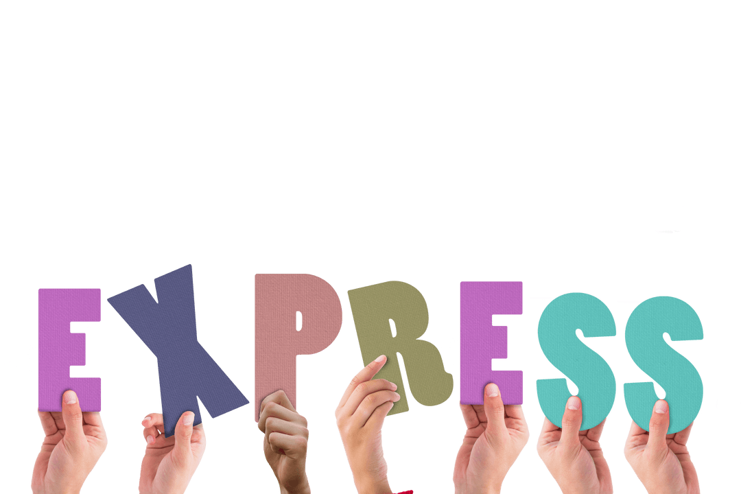 Hands Holding Colorful Transparent Word Express