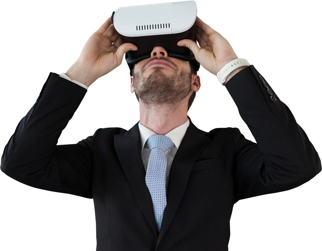 Businessman Wearing VR Headset Experiencing Virtual Reality Transparent - Download Free Stock Images Pikwizard.com