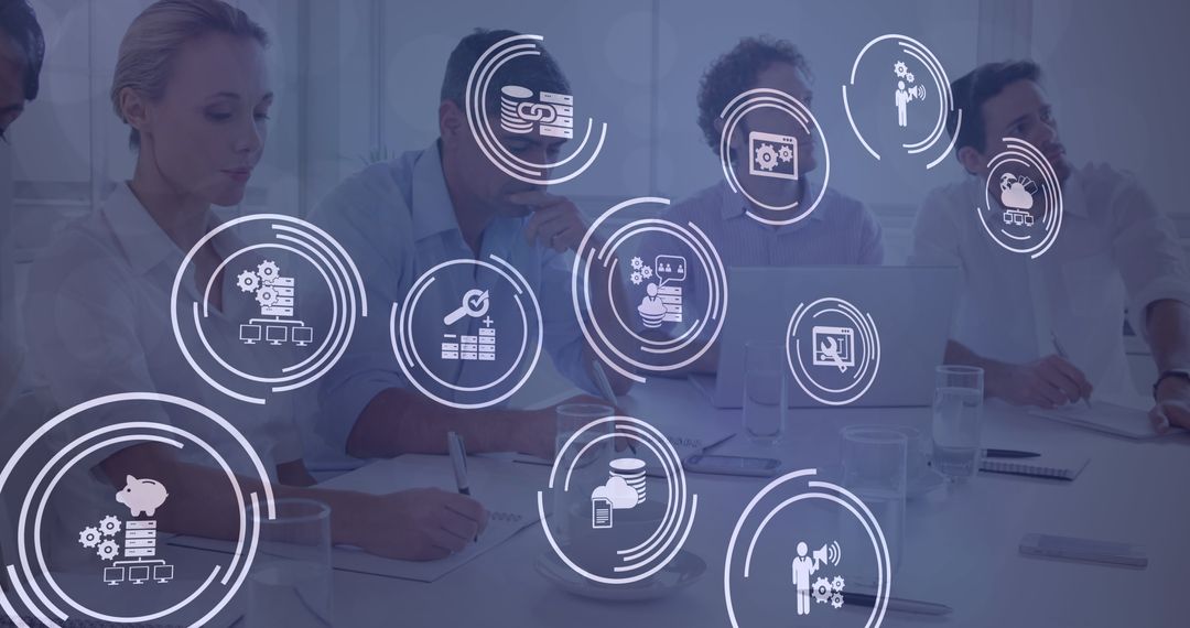 Digital Technology Icons Over Business Team Collaboration