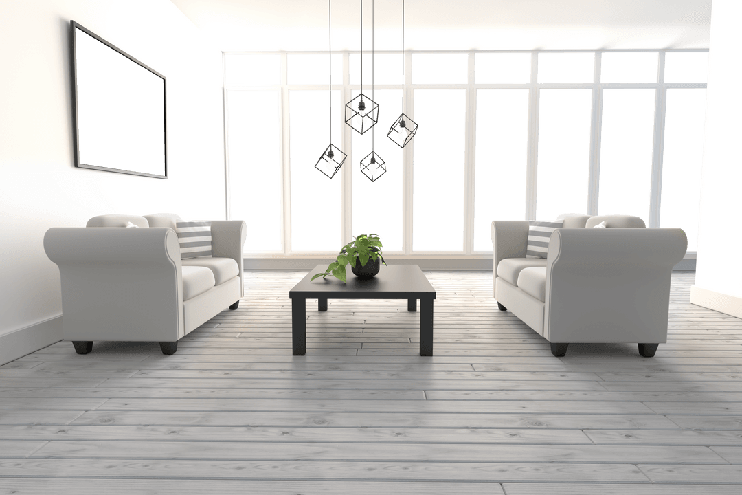 Transparent Interior with White Sofas in Elegant Living Room Setting