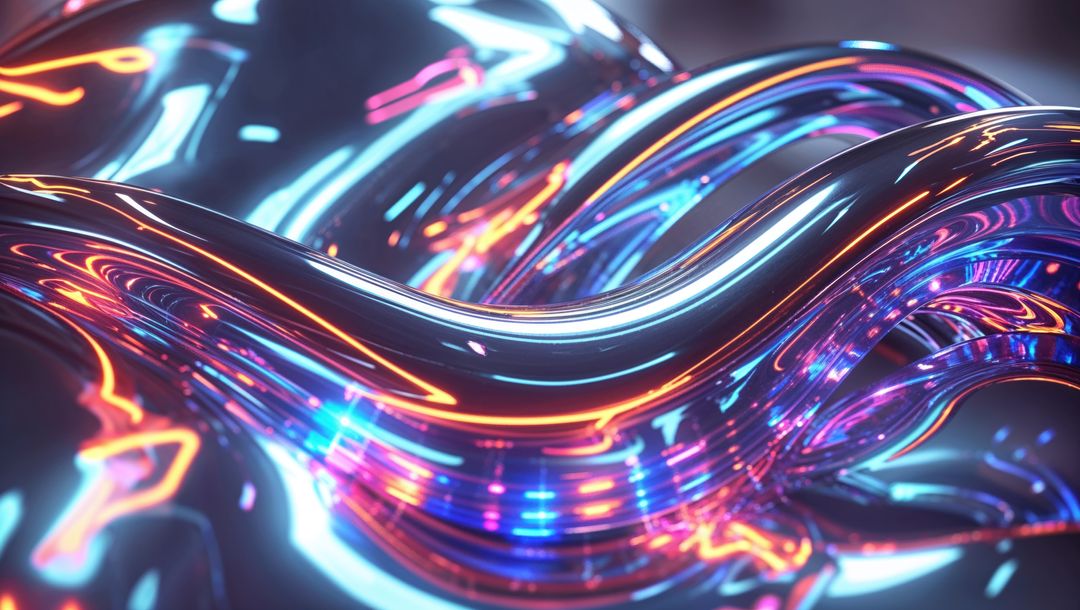 Futuristic Metallic Ribbons with Neon Blue and Magenta Glow