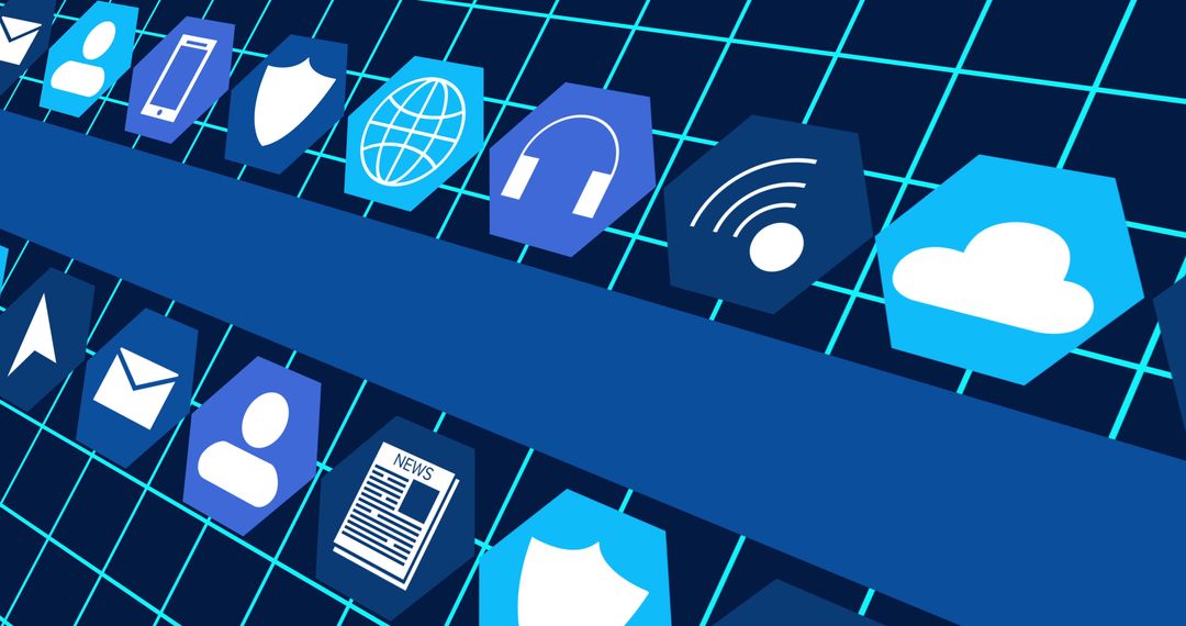 Digital Icons Grid with Bold Blue Interface