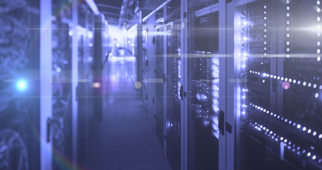 Glowing Lights in Modern Data Center Server Room