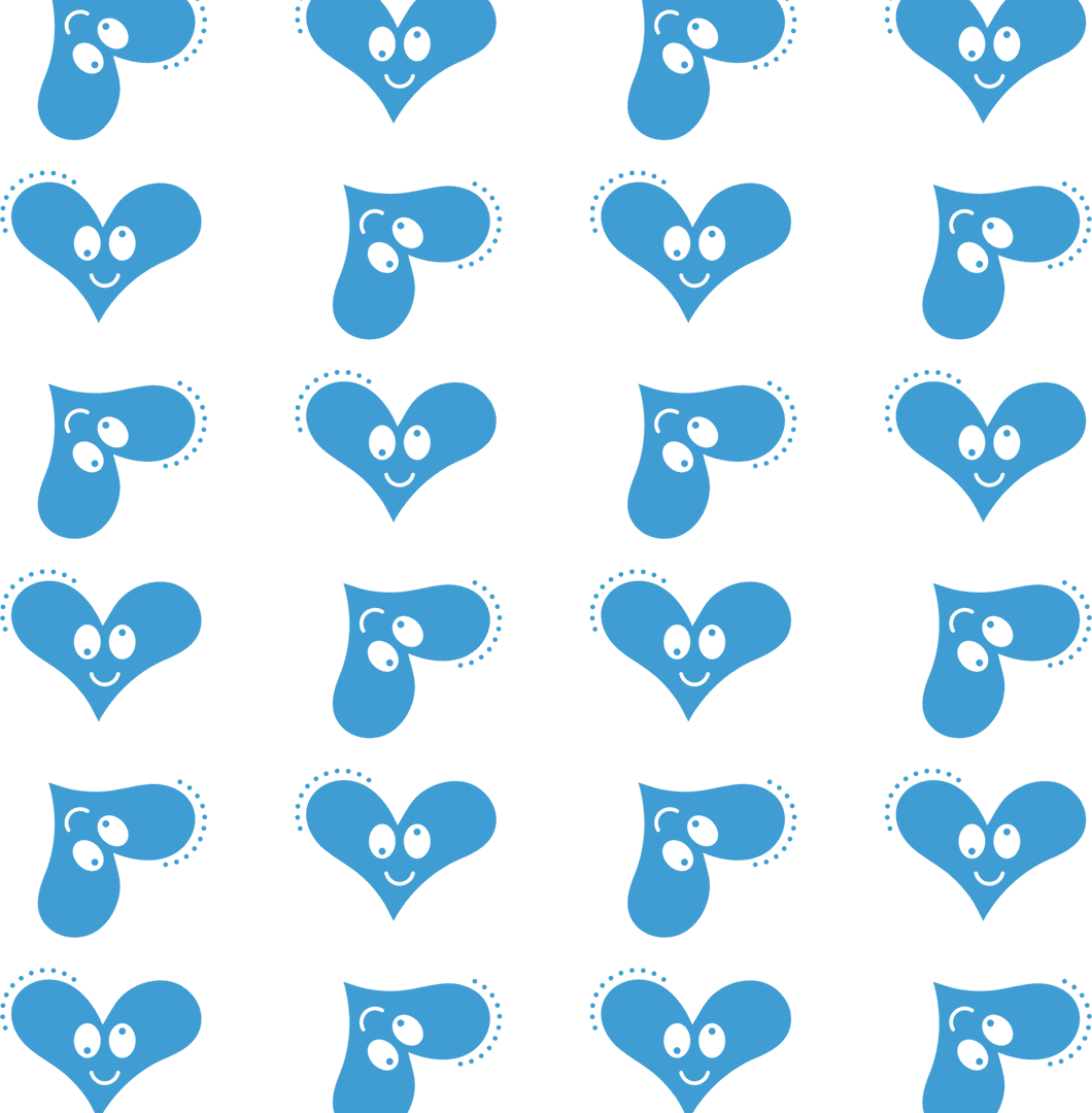 Blue Heart Pattern with Smiling Faces on Transparent Background