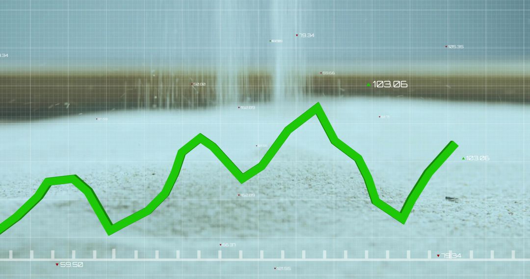 Green Line Graph with Numeric Overlay on Blurred Background