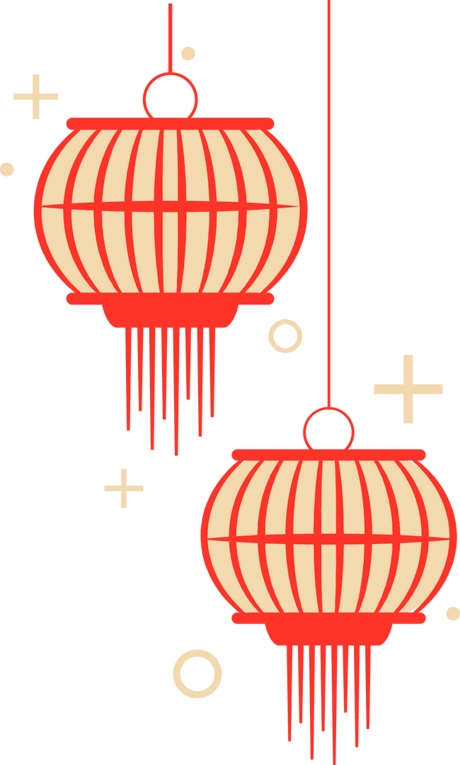 Dual Lanterns with Cultural Motifs on Transparent Background