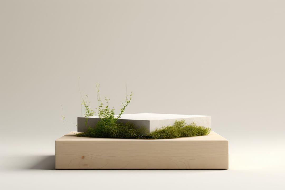 Minimalist Nature Display with Greenery on Wooden Base - Free Images, Stock Photos and Pictures on Pikwizard.com