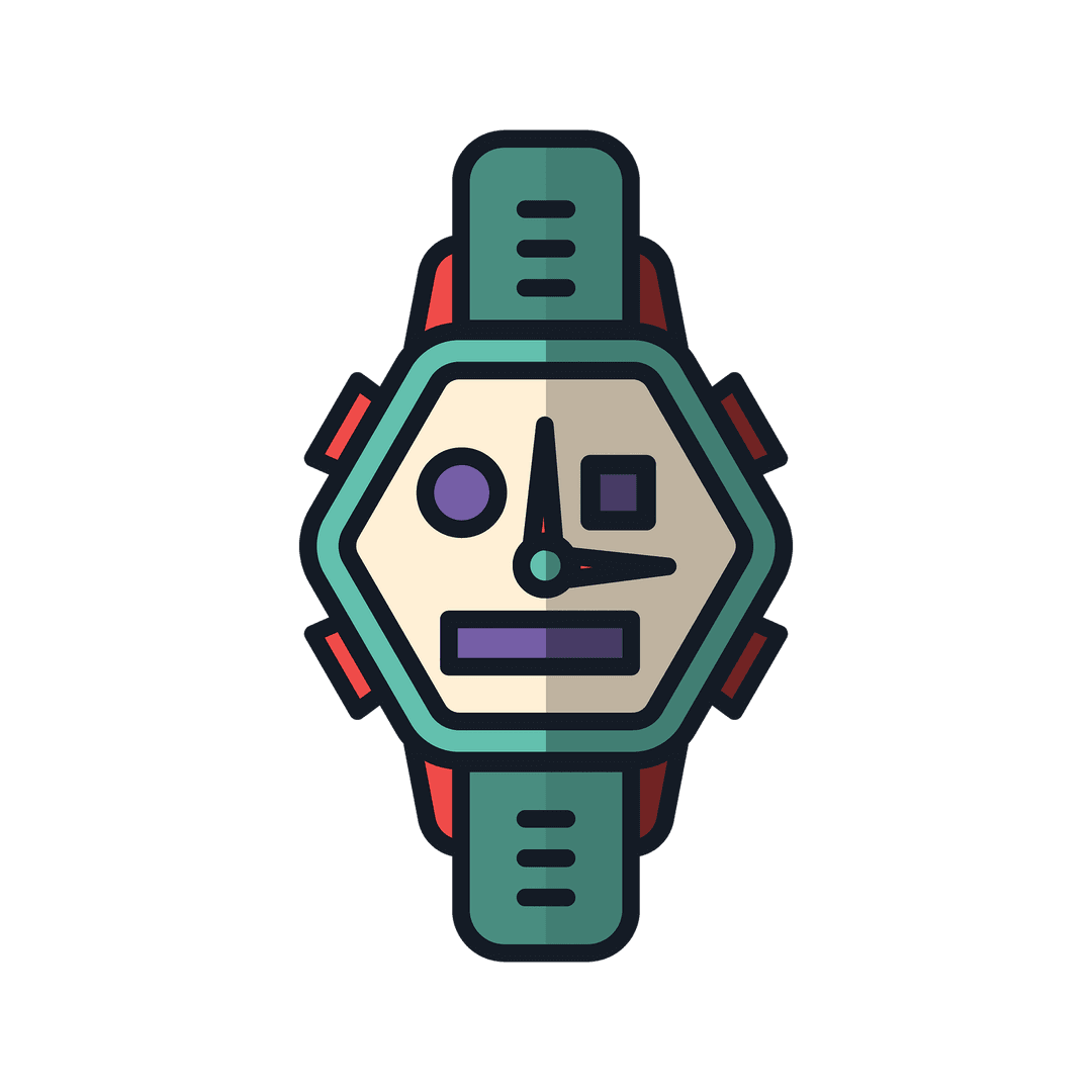 Colorful Digital Wristwatch on Transparent Background