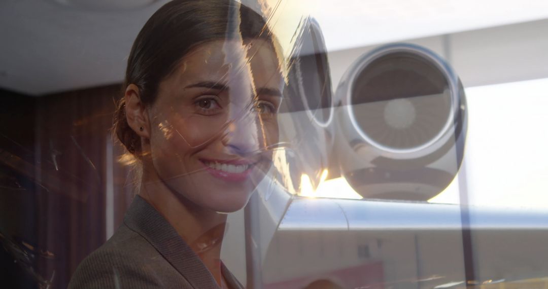 Businesswoman Analyzing Lens Device in Modern Office Setting
