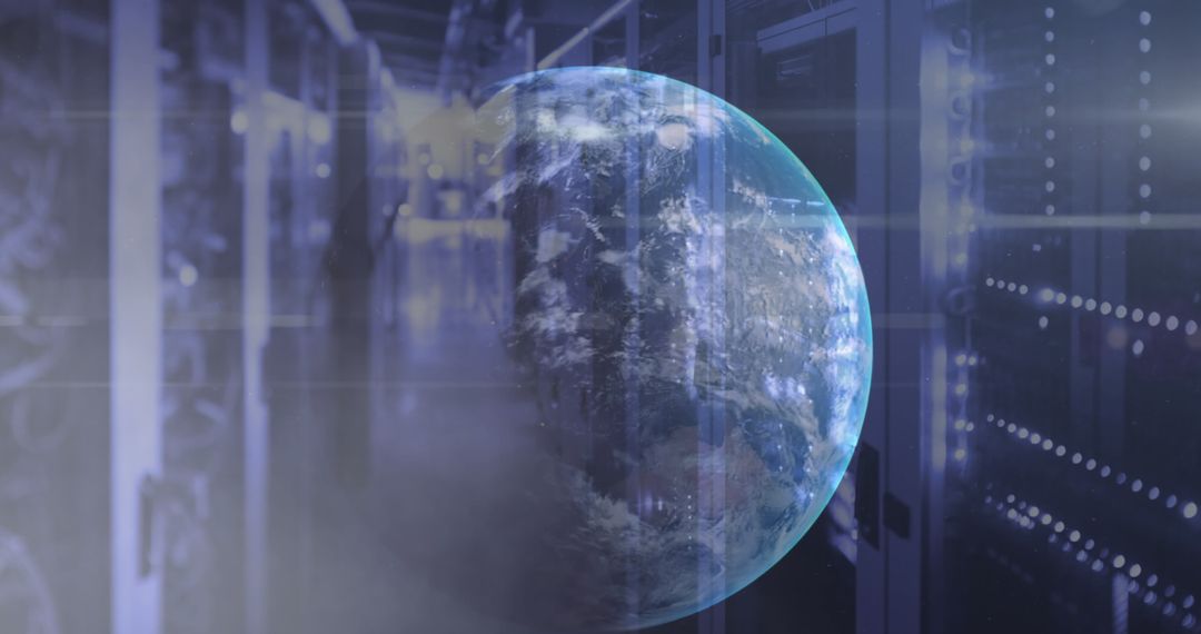 Digital Composite of Earth Overlay in Data Center