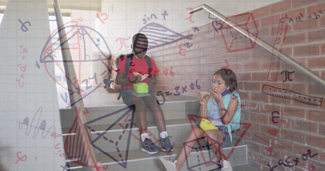 Masked Schoolchildren Solving Math Problems During Pandemic