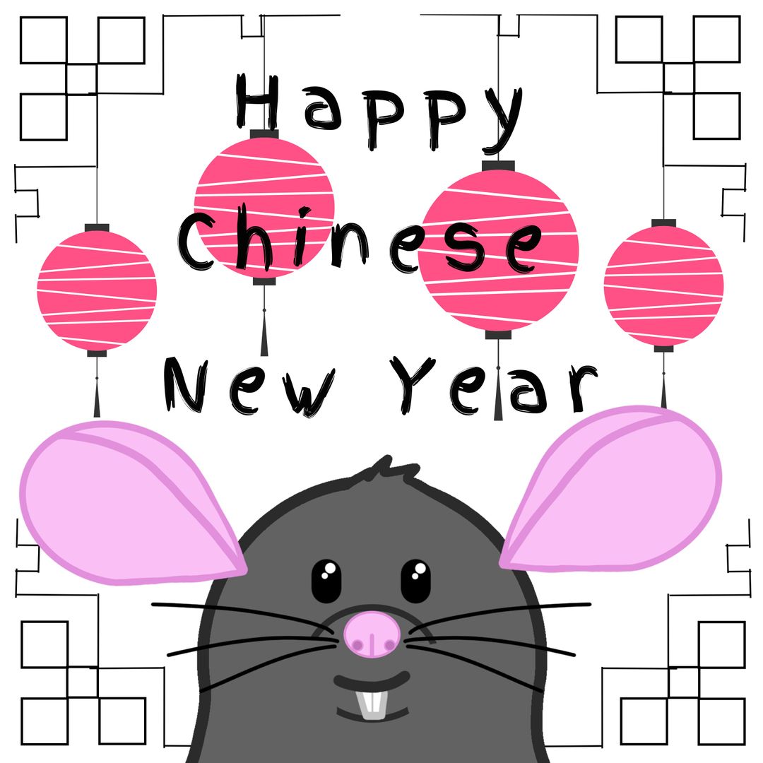 Charming Chinese New Year Mouse with Red Lanterns Celebration