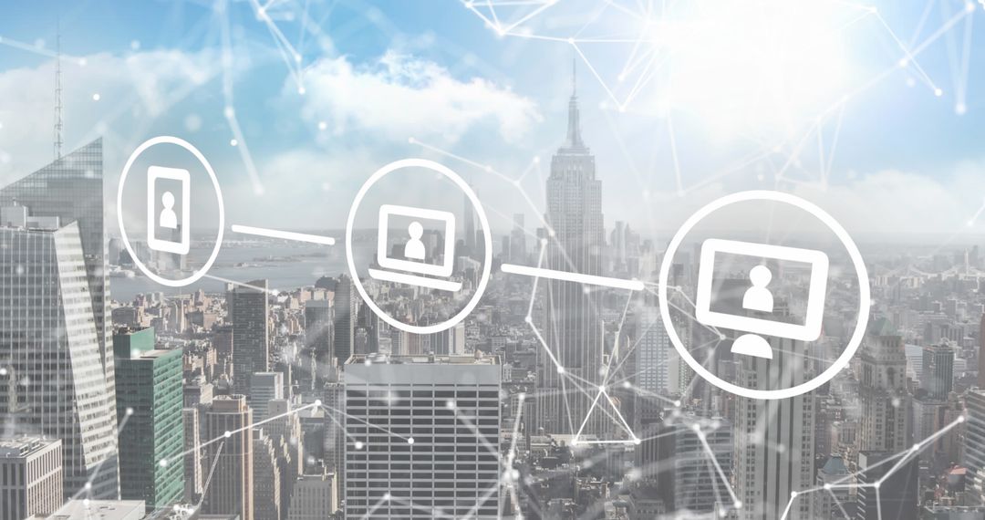 Digital Network Integration Over Modern City Skyline