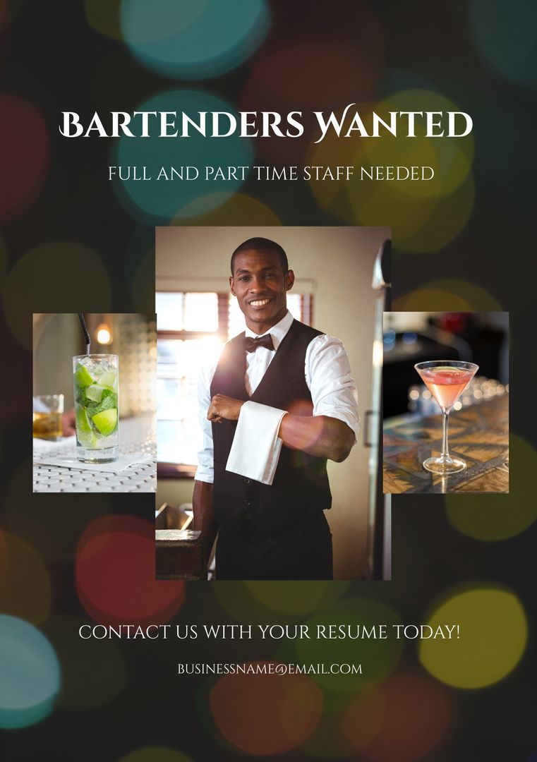 Bartenders Wanted Poster Featuring Waiter and Cocktails - Download Free Stock Templates Pikwizard.com