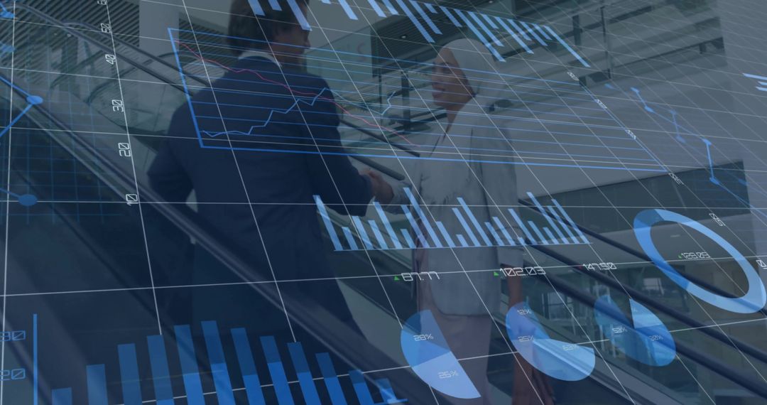 Business Collaboration Overlaid with Financial Data Charts