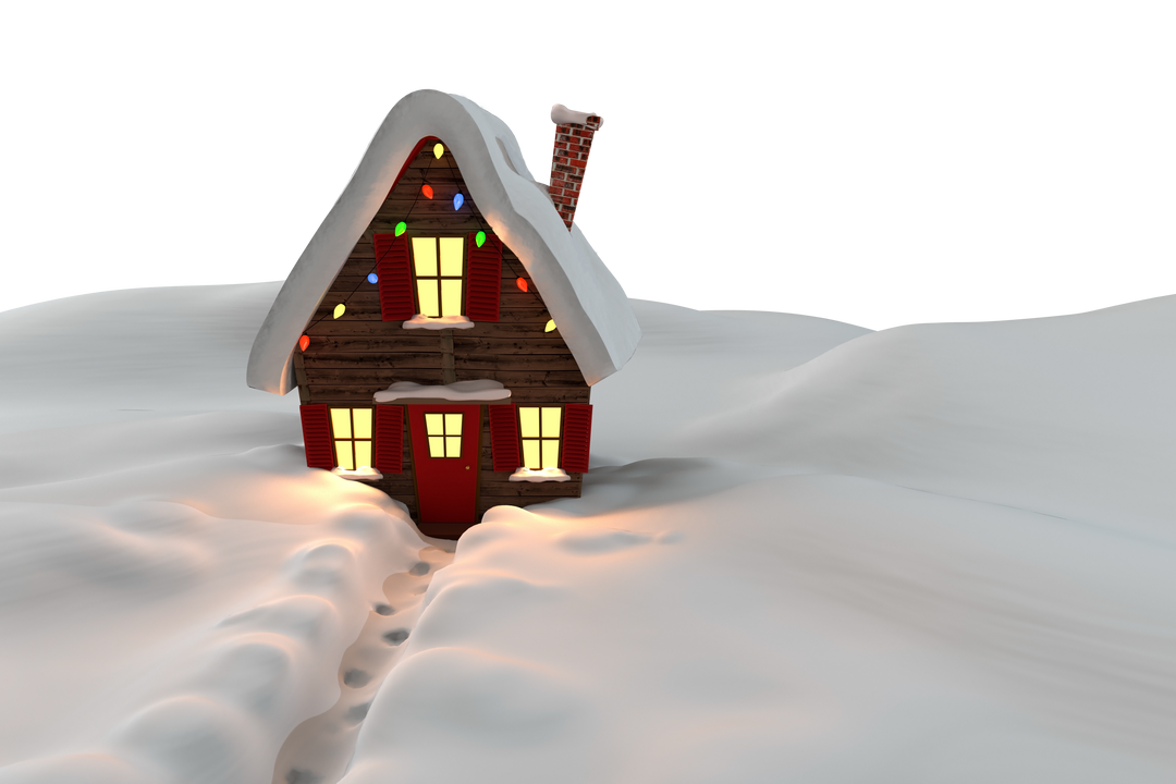 Illustration of Transparent Snow-covered House with Christmas Lights - Download Free Stock Images Pikwizard.com