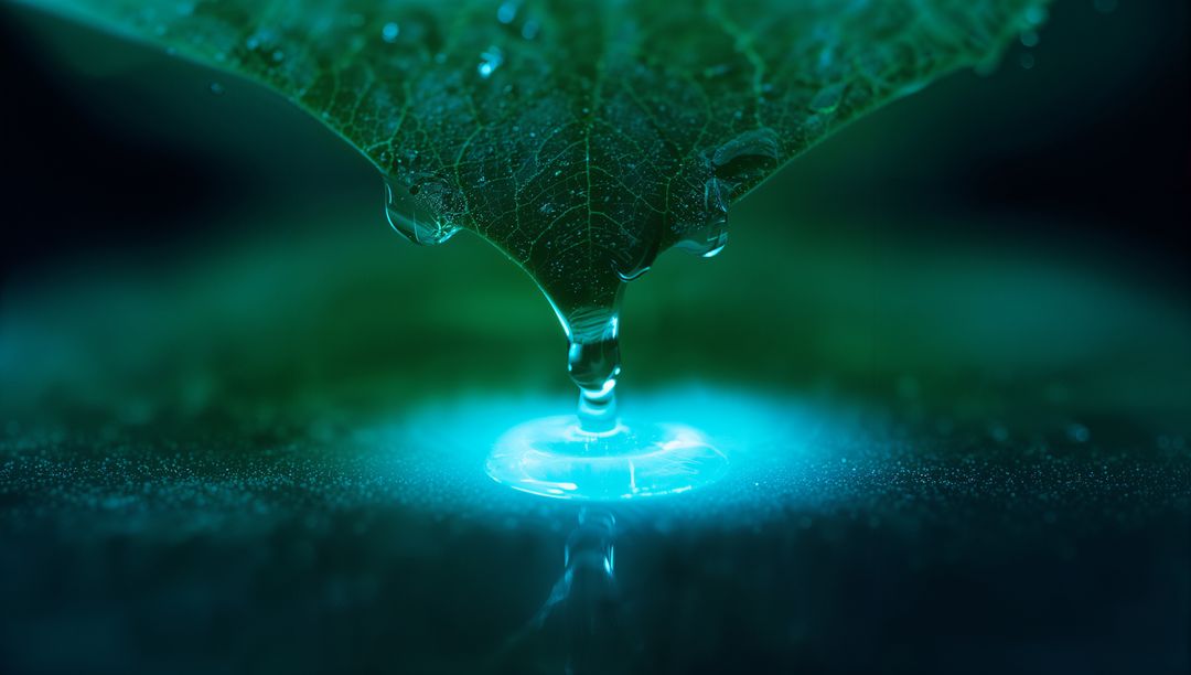 Macro View of Droplet on Leaf Creating Glowing Effect