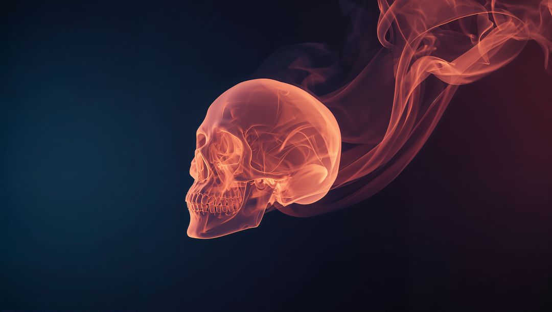 Translucent Orange Skull with Mystical Smoke Trails Digital Art