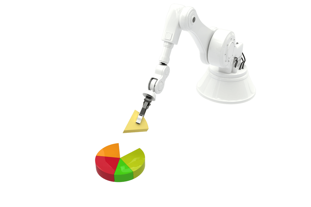 White Robot Arm Arranging Colorful Pie Chart on Transparent Background - Download Free Stock Images Pikwizard.com