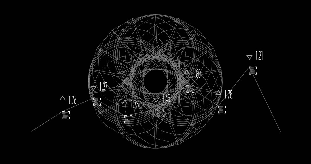 Complex Wireframe Sphere with Data Annotation in Digital Space
