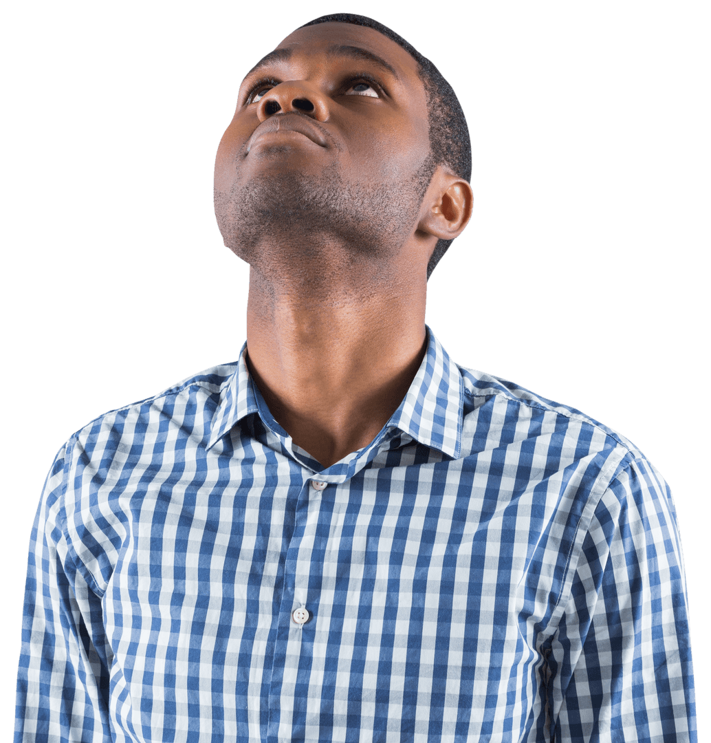 Young Man Looking Up on Transparent Background