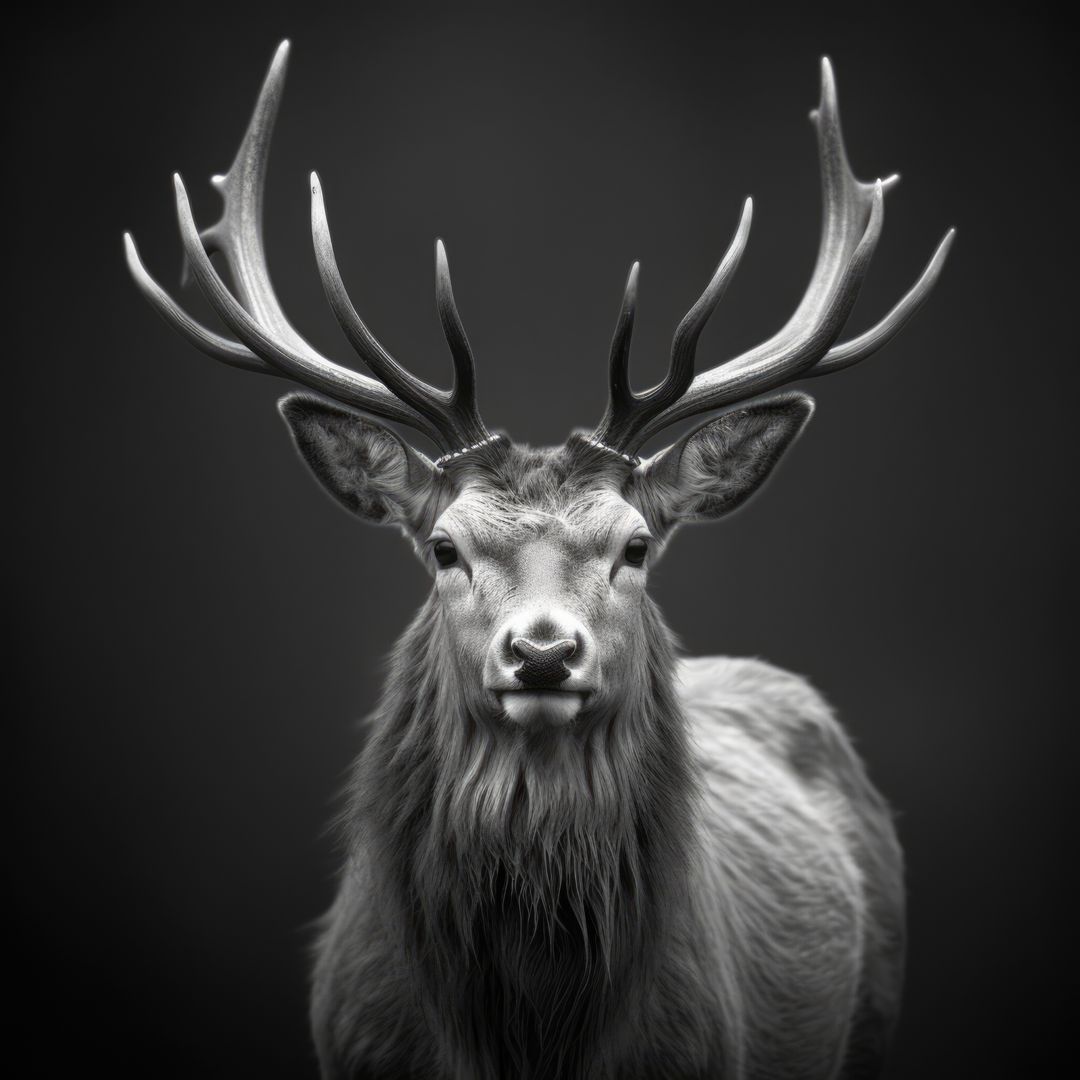 Majestic Stag with Large Antlers in Black and White - Free Images, Stock Photos and Pictures on Pikwizard.com