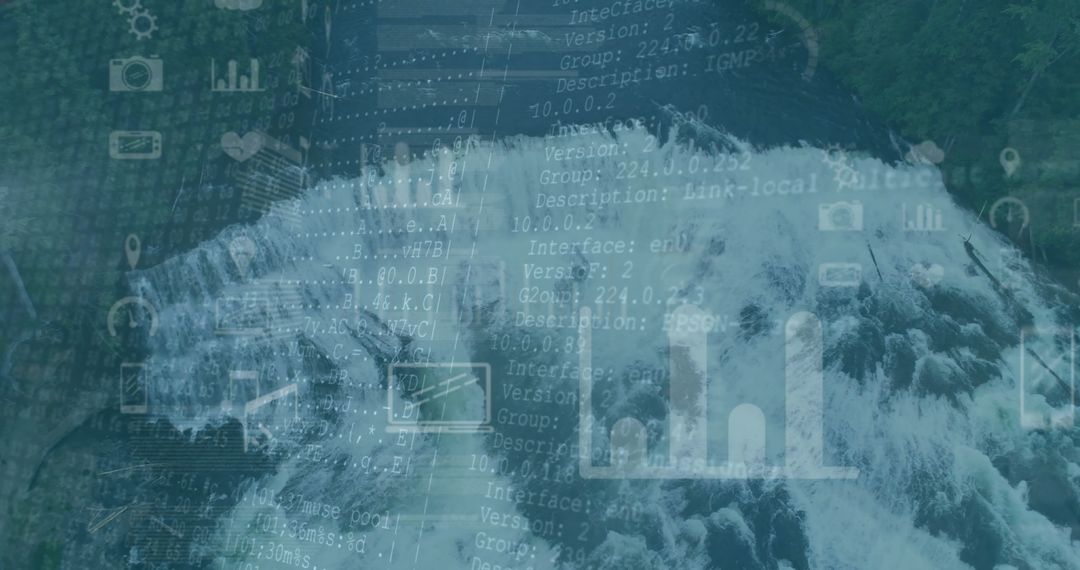 Waterfall Blending with Digital Data Overlay in Forest Glen