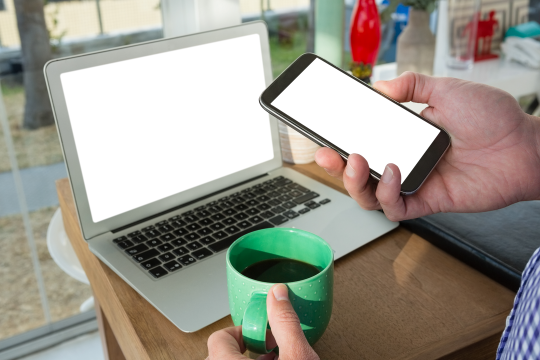 Transparent Black Screens on Laptop and Phone in Office Setting - Download Free Stock Images Pikwizard.com