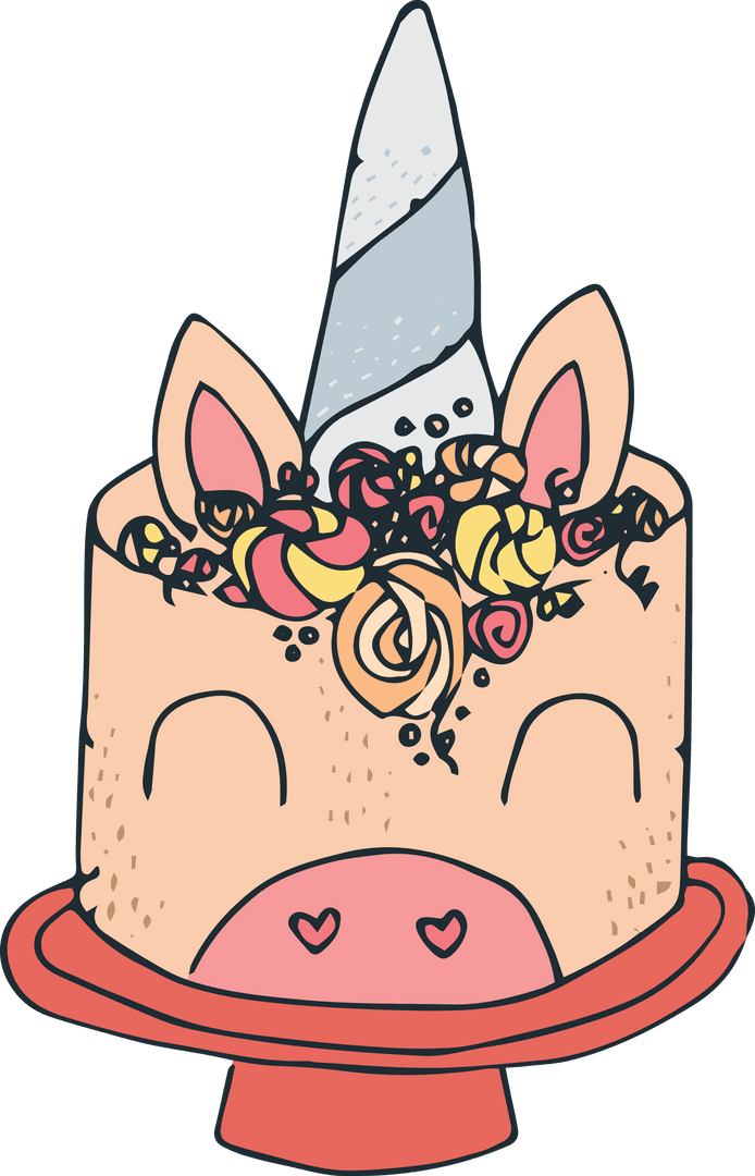 Smiling Unicorn Birthday Cake on Transparent Background for Fun Celebrations