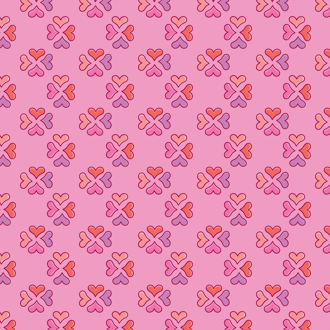 Colorful Overlay of Repeated Hearts Pattern on Transparent Background