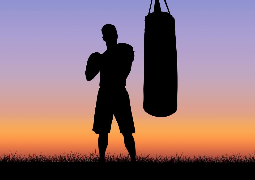 Boxer Silhouette Practicing with Punching Bag at Sunset - Free Images, Stock Photos and Pictures on Pikwizard.com