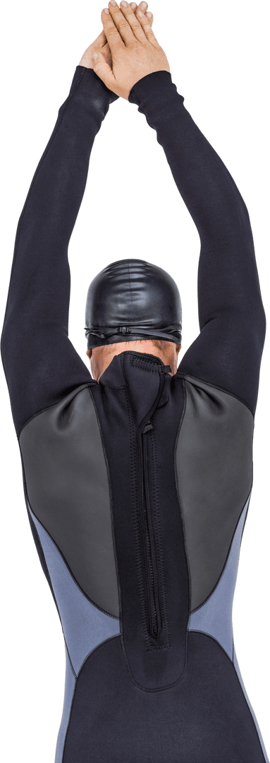 Transparent View of Swimmer in Wetsuit Preparing to Dive