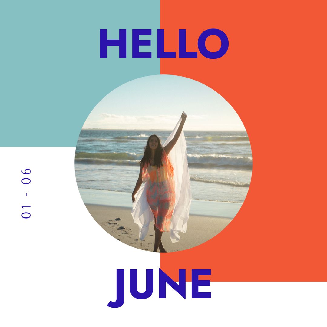 Joyful Woman Welcoming June on Beach