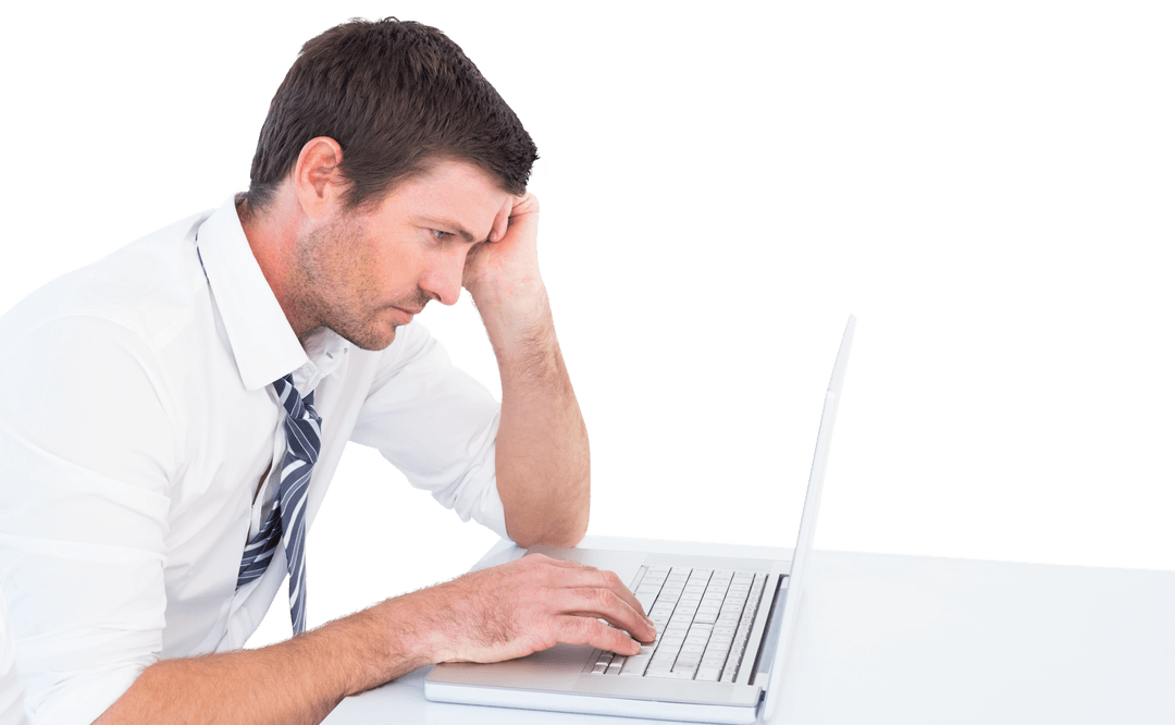 Transparent Businessman Concentrated on Laptop Work