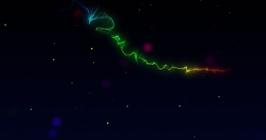 Colorful Glow Trail on Black Background with Floating Lights