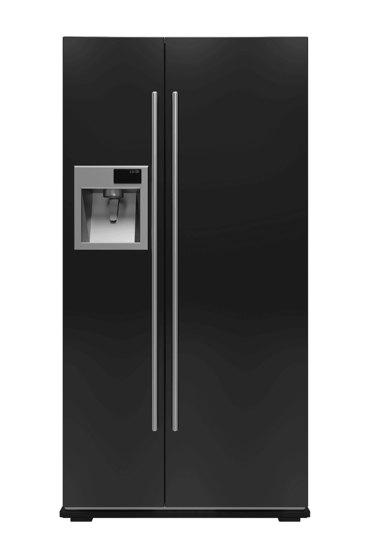 Black Side-by-Side Fridge with Ice Maker on Transparent Background