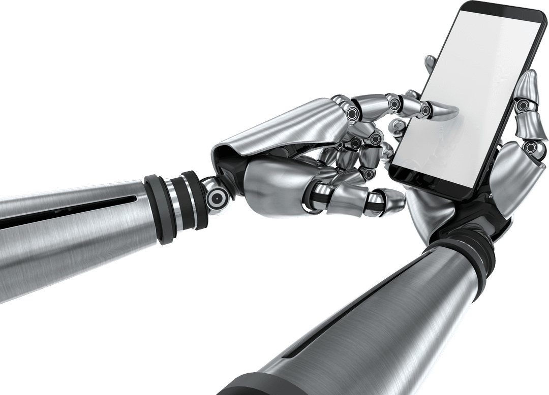 Robotic Hands Using Smartphone with Copy Space on Transparent Background