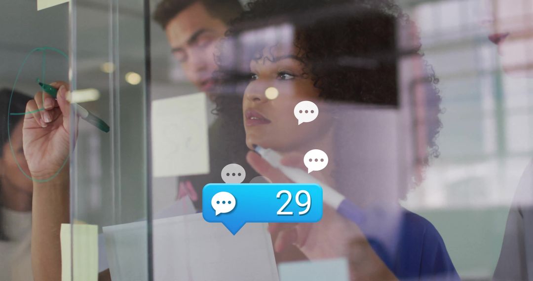 Diverse Team Brainstorming with Digital Social Media Icons