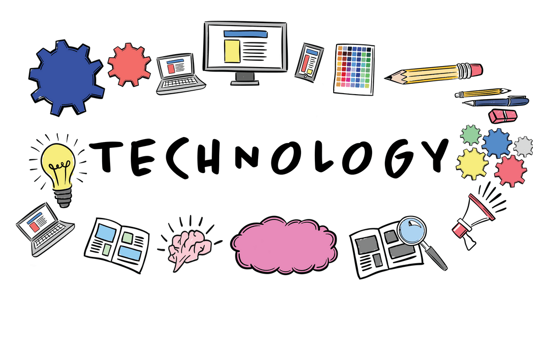 Technology and Communication Icons on Transparent Background