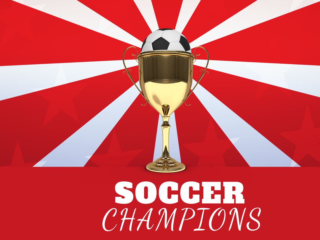 Golden Trophy with Soccer Ball on Bold Red White Background