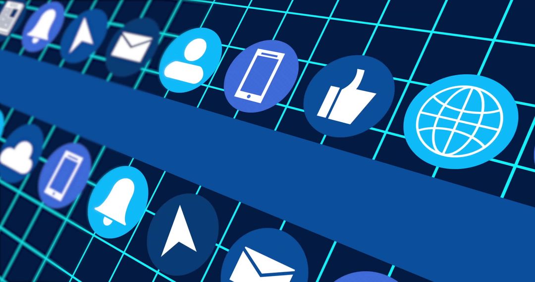 Digital Communication Icons on Futuristic Grid Background