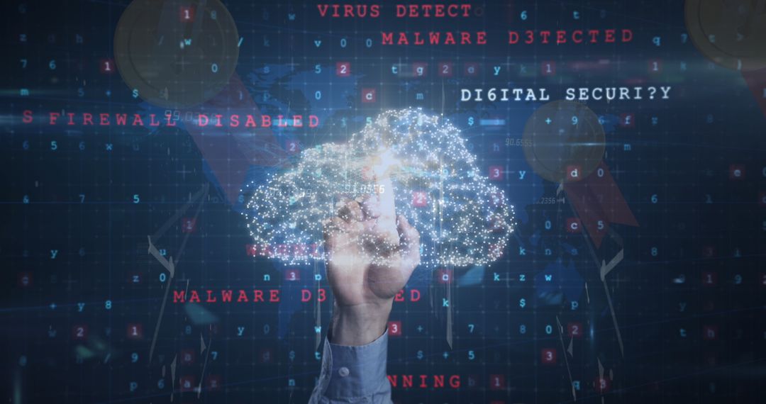 Hand Interacting with Digital Security Data and Cloud Interface