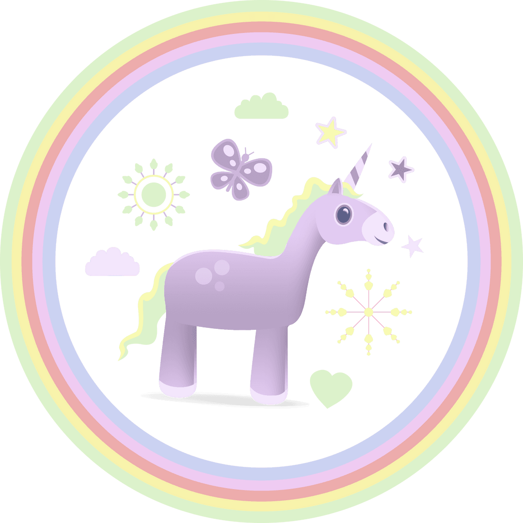 Enchanting Unicorn in Rainbow Circle on Transparent Background