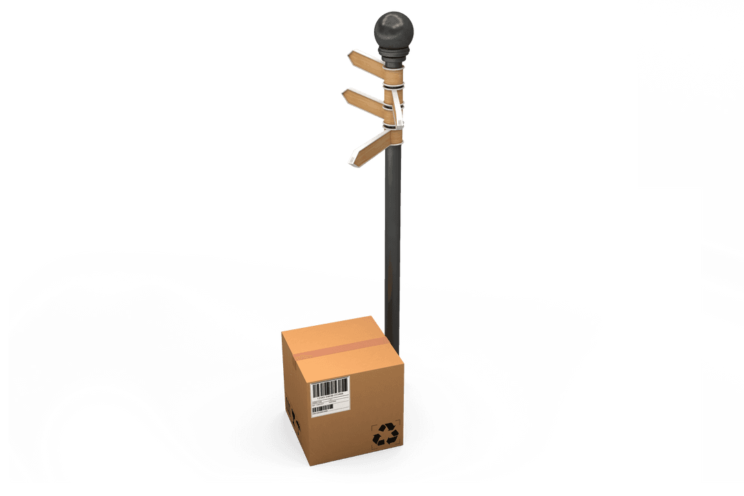 Transparent Cardboard Box with Dark Road Sign