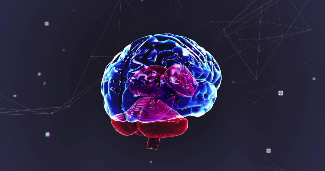 Glowing 3D Brain Model in Futuristic Digital Space