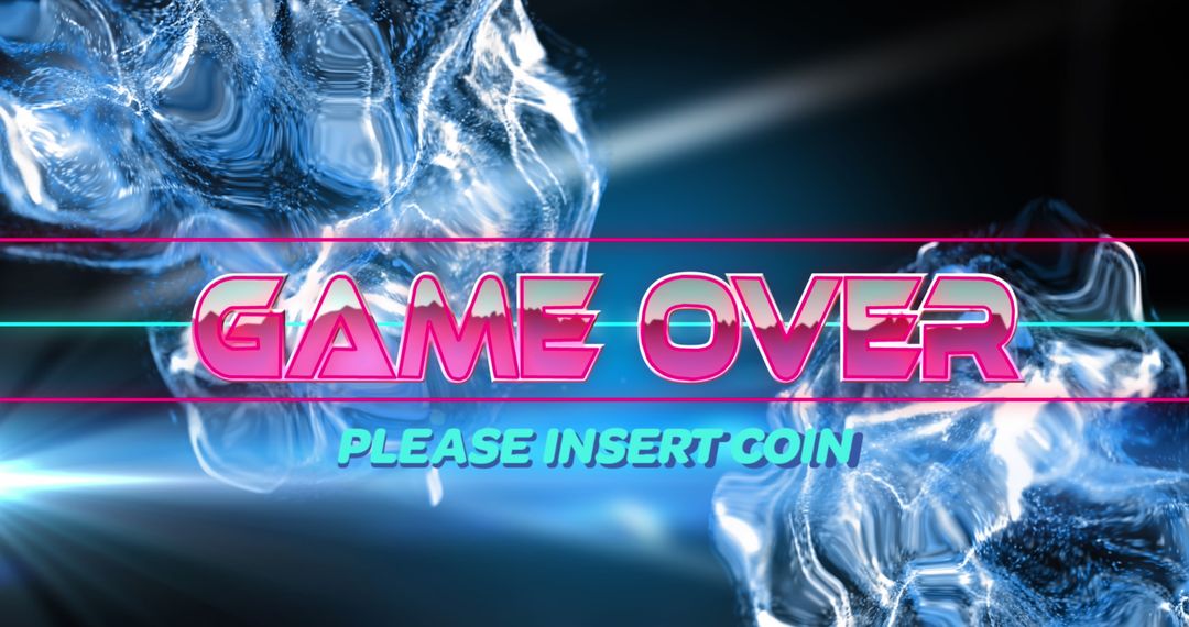 Retro Game Over Screen with Neon Lights and Digital Waves