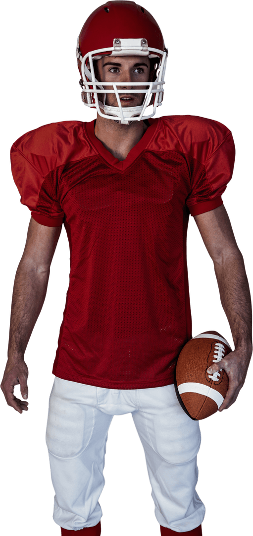 Transparent Rugby Player Holding Ball Expression of Surprise